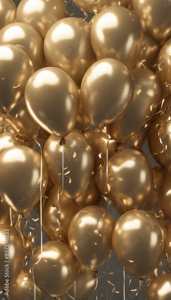 Group of gold party balloons isolated cutout on transparent Group of gold party balloons isolated cutout on transparent