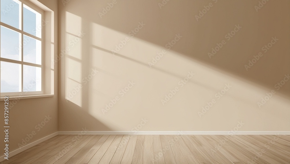 Fototapeta premium Minimalistic abstract simple gentle light beige background for product presentation with light and beautiful shadow from window on wall