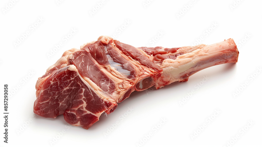 A piece of raw red meat of goat isolated in white background A piece of raw red meat of goat isolated in white background