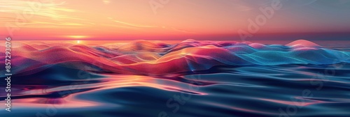 Abstract colorful ocean waves at sunset.