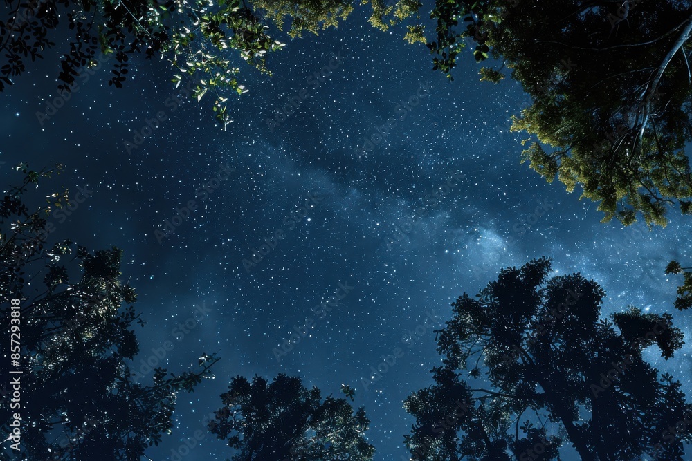 Starry night sky and silhouetted trees for stunning nature backdrops Starry night sky and silhouetted trees for stunning nature backdrops