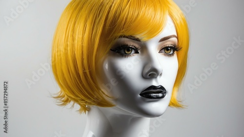 Wallpaper Mural yellow short hair wig in a mannequin head in white bac background Torontodigital.ca