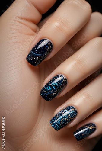 Intricate Nail Art Design with Vibrant Colors and Textured Patterns on Elegant Manicured Hand
