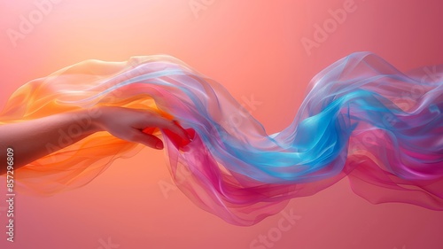 Colorful fabric flowing with hand creating beautiful motion effect