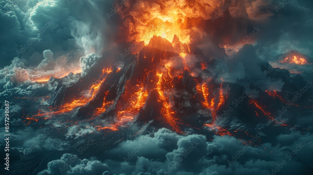 A magnificent volcano erupts with fiery lava and thick smoke, showcasing the immense power and raw beauty of nature’s most awe-inspiring and destructive forces. A magnificent volcano erupts with fiery lava and thick smoke, showcasing the immense power and raw beauty of nature’s most awe-inspiring and destructive forces.
