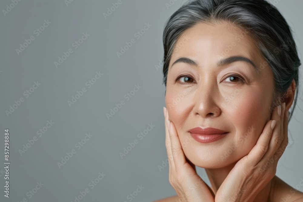 Dive into the world of skincare rituals with studio isolate shots capturing mature Asian women's facial care routines. Dive into the world of skincare rituals with studio isolate shots capturing mature Asian women's facial care routines.