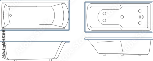 Vector silhouette illustration sketch of detailed design of a jacuzzi bathtub for soaking in warm water in the bathroom