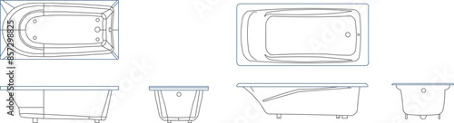 Vector silhouette illustration sketch of detailed design of a jacuzzi bathtub for soaking in warm water in the bathroom 