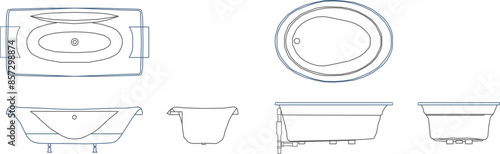 Vector silhouette illustration sketch of detailed design of a jacuzzi bathtub for soaking in warm water in the bathroom 