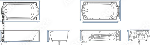 Vector silhouette illustration sketch of detailed design of a jacuzzi bathtub for soaking in warm water in the bathroom