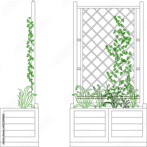 Vector silhouette illustration sketch of detailed Flower Beds And Fences design for the garden with classic vintage details