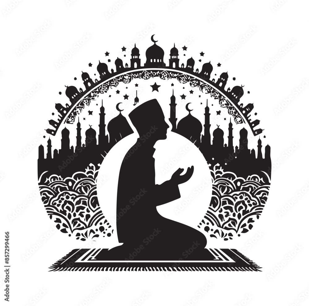 Obraz premium Muslim praying silhouette vector illustration 