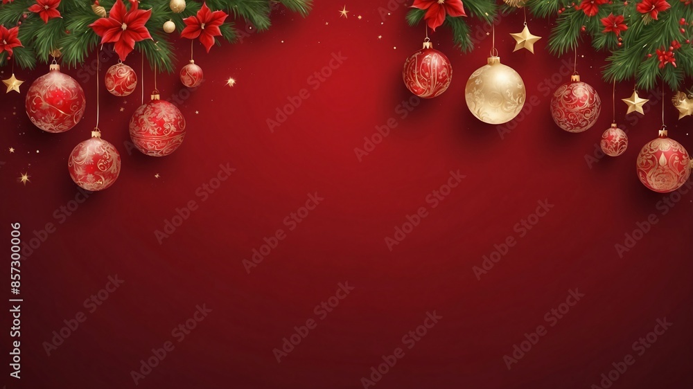 Christmas Ornaments on Red Background Christmas Ornaments on Red Background
