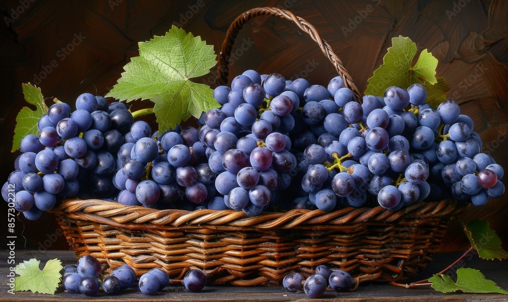 Freshly picked grapes in a basket Freshly picked grapes in a basket