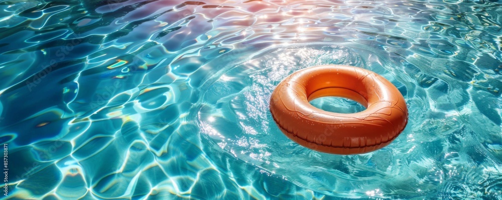 Crystal-clear swimming pool with an inflatable float Crystal-clear swimming pool with an inflatable float