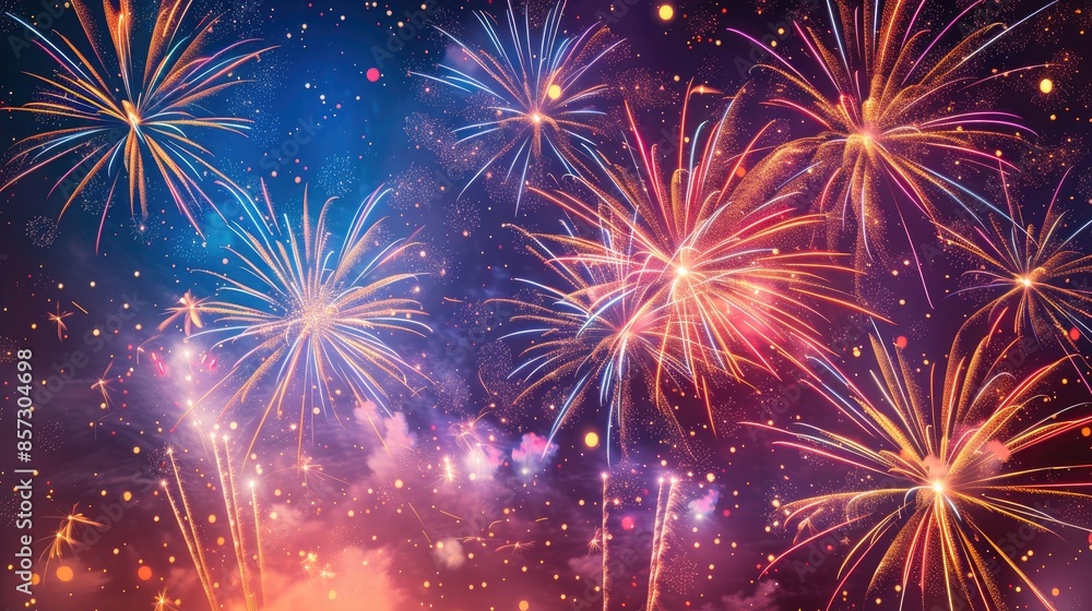 Patriotic Fireworks The night sky erupts with a dazzling display of multicolored fireworks, leaving a trail of shimmering stars in their wake A captivating abstract background celebrating independence Patriotic Fireworks The night sky erupts with a dazzling display of multicolored fireworks, leaving a trail of shimmering stars in their wake A captivating abstract background celebrating independence