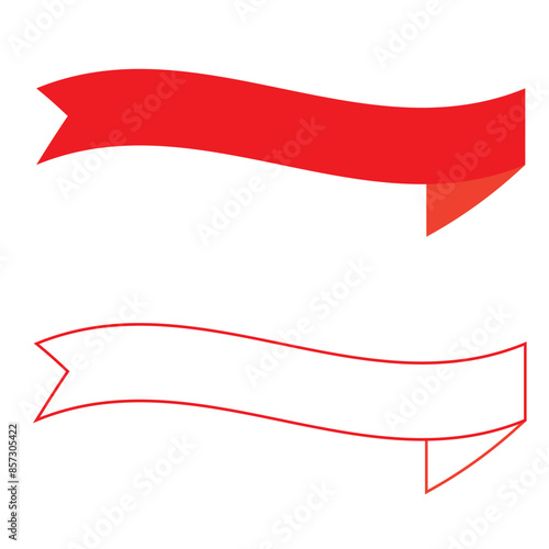 Red banner ribbon strip with bend flat design for print and websites.  isolated on white background. Vector. EPS 10/AI