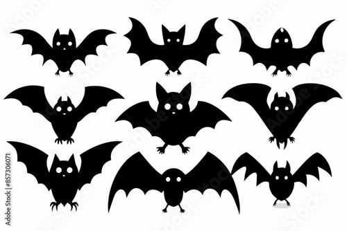 Halloween bat set. Black silhouette Halloween bat vector illustration, set of halloween bats