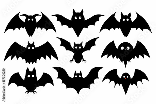 Halloween bat set. Black silhouette Halloween bat vector illustration, set of halloween bats