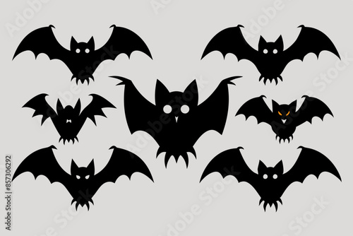 Halloween bat set. Black silhouette Halloween bat vector illustration, set of halloween bats