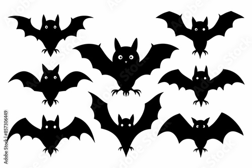 Halloween bat set. Black silhouette Halloween bat vector illustration, set of halloween bats