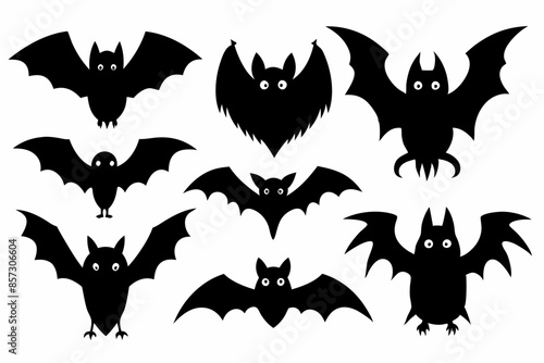 Halloween bat set. Black silhouette Halloween bat vector illustration, set of halloween bats