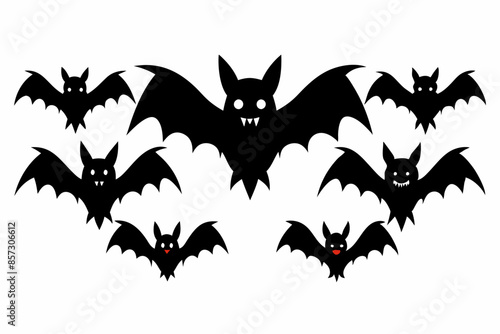 Halloween bat set. Black silhouette Halloween bat vector illustration, set of halloween bats