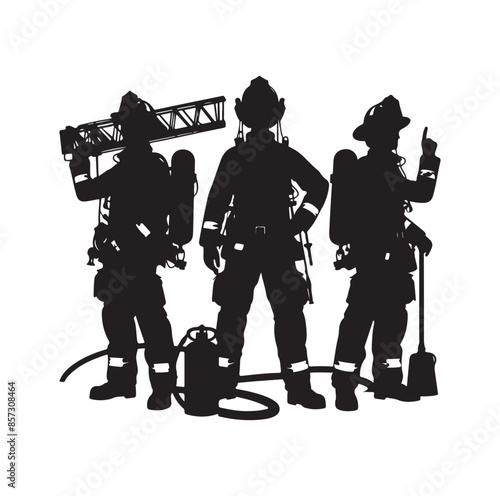 Firefighters pose vector  silhouette  illustration 