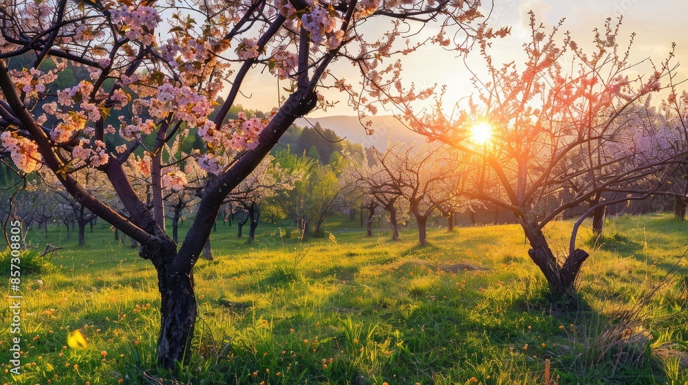 Vibrant blossoming of apricot trees in spring Vibrant blossoming of apricot trees in spring