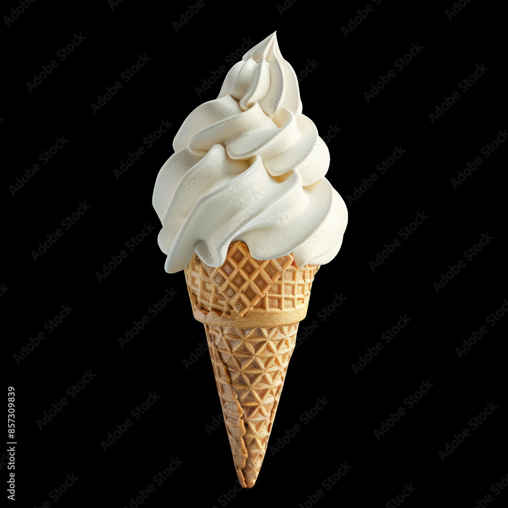 Vanilla ice cream on a sugar cone against a transparent background Vanilla ice cream on a sugar cone against a transparent background