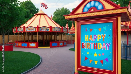 realistic photography of a birthday in a amusement par background photo
