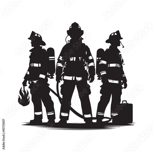 Firefighters pose vector  silhouette  illustration 