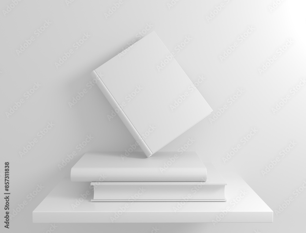 Hardcover book. Folded books on white gray background. Research, search information by students for education at school, university. Blank sheets, space cover of notebook, book. 3d illustration Hardcover book. Folded books on white gray background. Research, search information by students for education at school, university. Blank sheets, space cover of notebook, book. 3d illustration