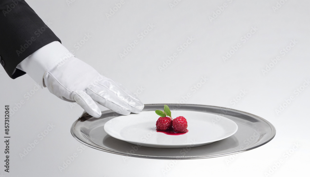 hand holding a plate, gourmet haute cuisine hand holding a plate, gourmet haute cuisine