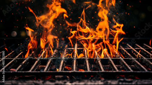 Barbecue grill with fire