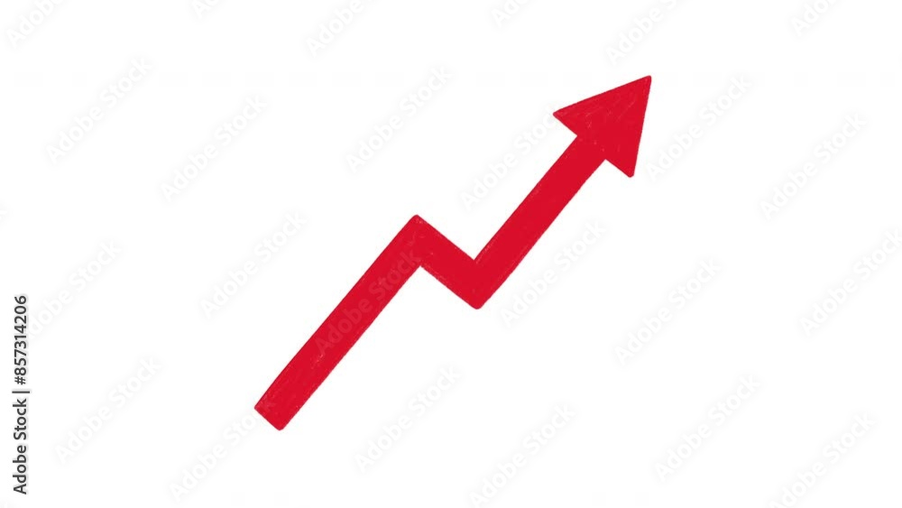 Red upward trend arrow, hand drawn doodle animation on a white background Red upward trend arrow, hand drawn doodle animation on a white background