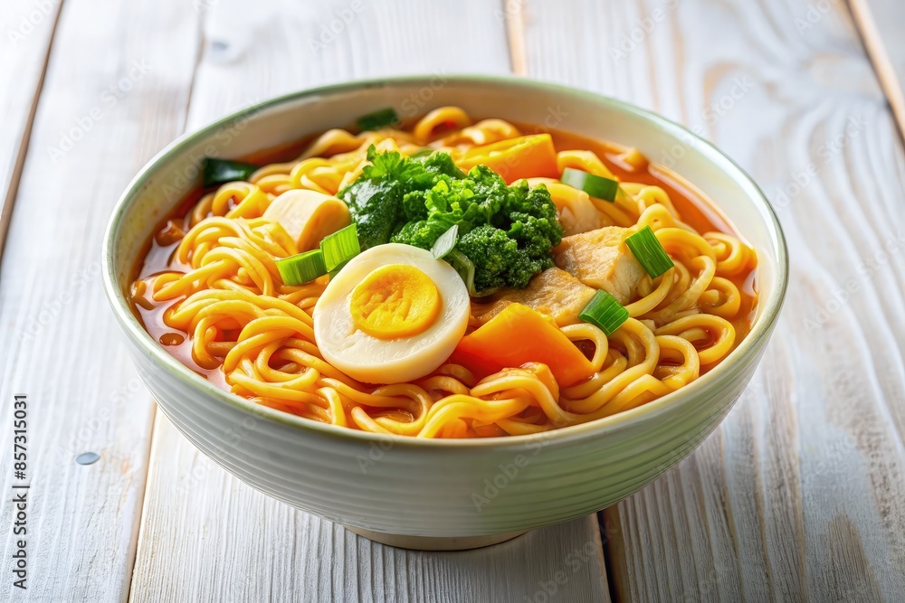 A Bowl of Korean Vegetable Ramen With Curly Noodles. Generative AI A Bowl of Korean Vegetable Ramen With Curly Noodles. Generative AI