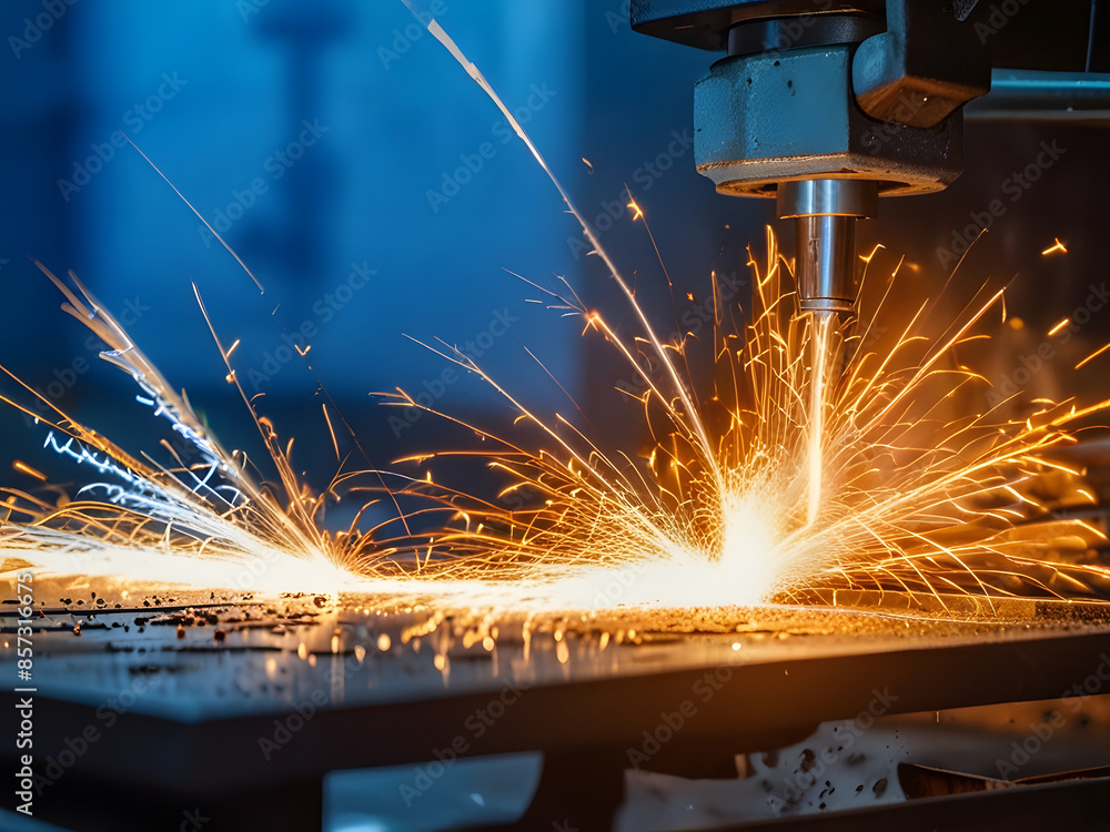 © Stocker M A - Background sparks fire fly machine cnc cut metall laser cutting metal industry welding processing production steel metallurgy plant spark part manufacturing equipment factory technology. © Stocker M A - Background sparks fire fly machine cnc cut metall laser cutting metal industry welding processing production steel metallurgy plant spark part manufacturing equipment factory technology.