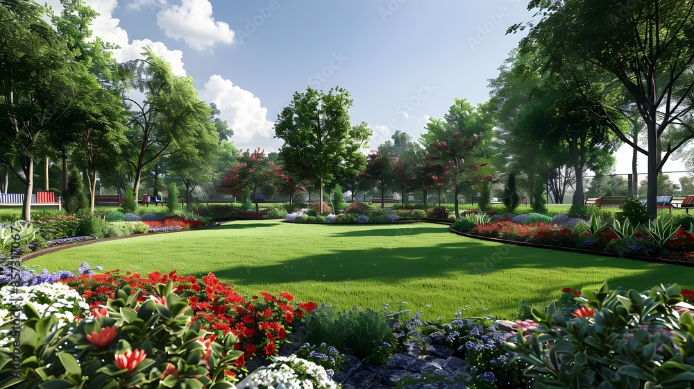 Obraz premium Patriotic Themed Community Garden with Minimalist 3D Rendering