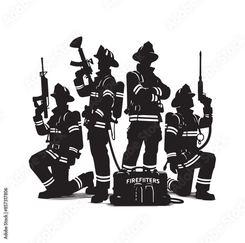 Firefighters pose vector  silhouette  illustration 