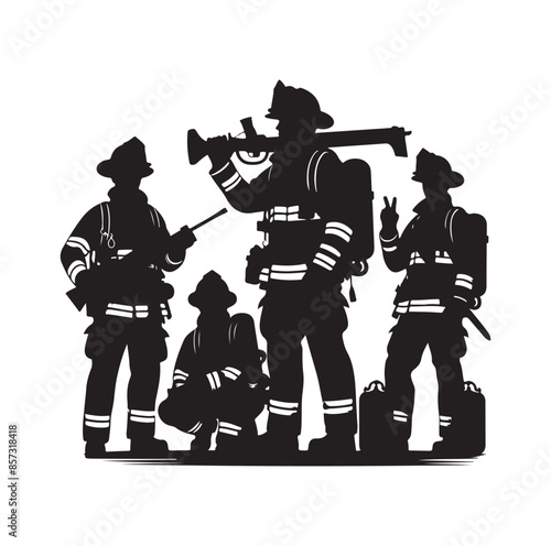 Firefighters pose vector  silhouette  illustration 