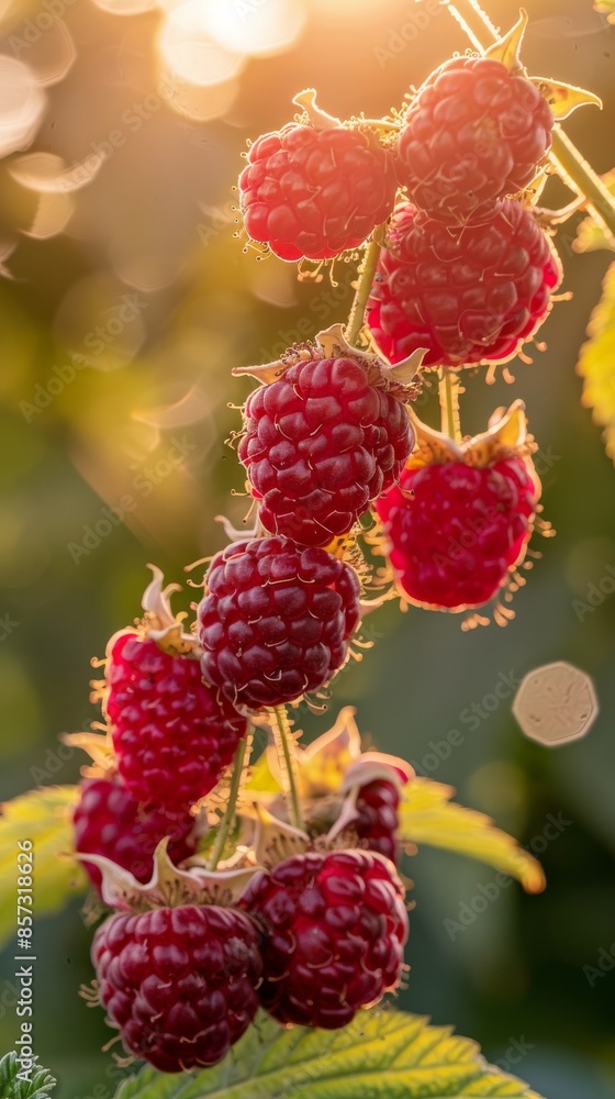 Close-up of ripe raspberries in sunlight Close-up of ripe raspberries in sunlight