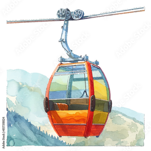 gondola with mountain view vector illustration in watercolor style