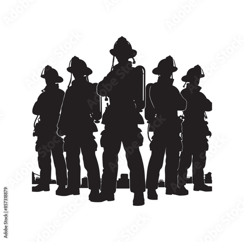Firefighters pose vector  silhouette  illustration 