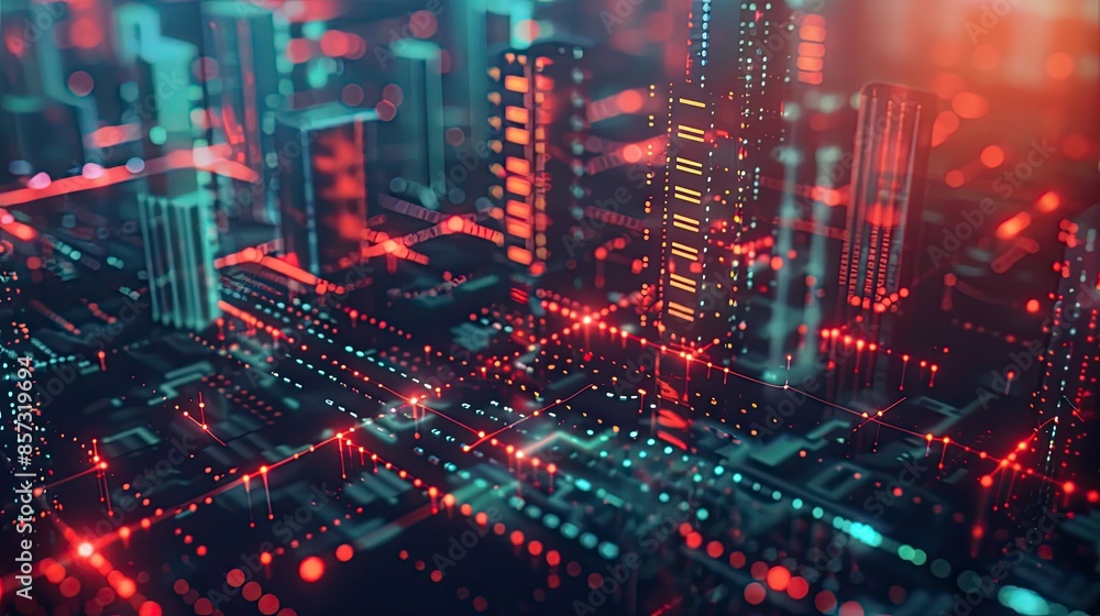 Futuristic cityscape with blockchain nodes Futuristic cityscape with blockchain nodes