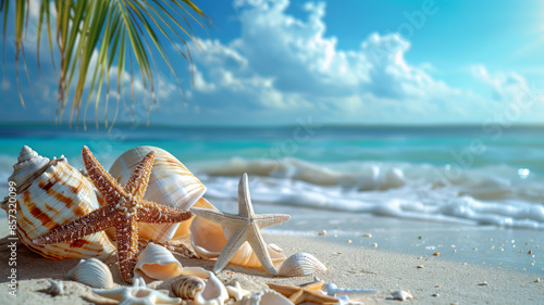 Fototapeta Naklejka Na Ścianę i Meble -  Beautiful caribbean beach with shells