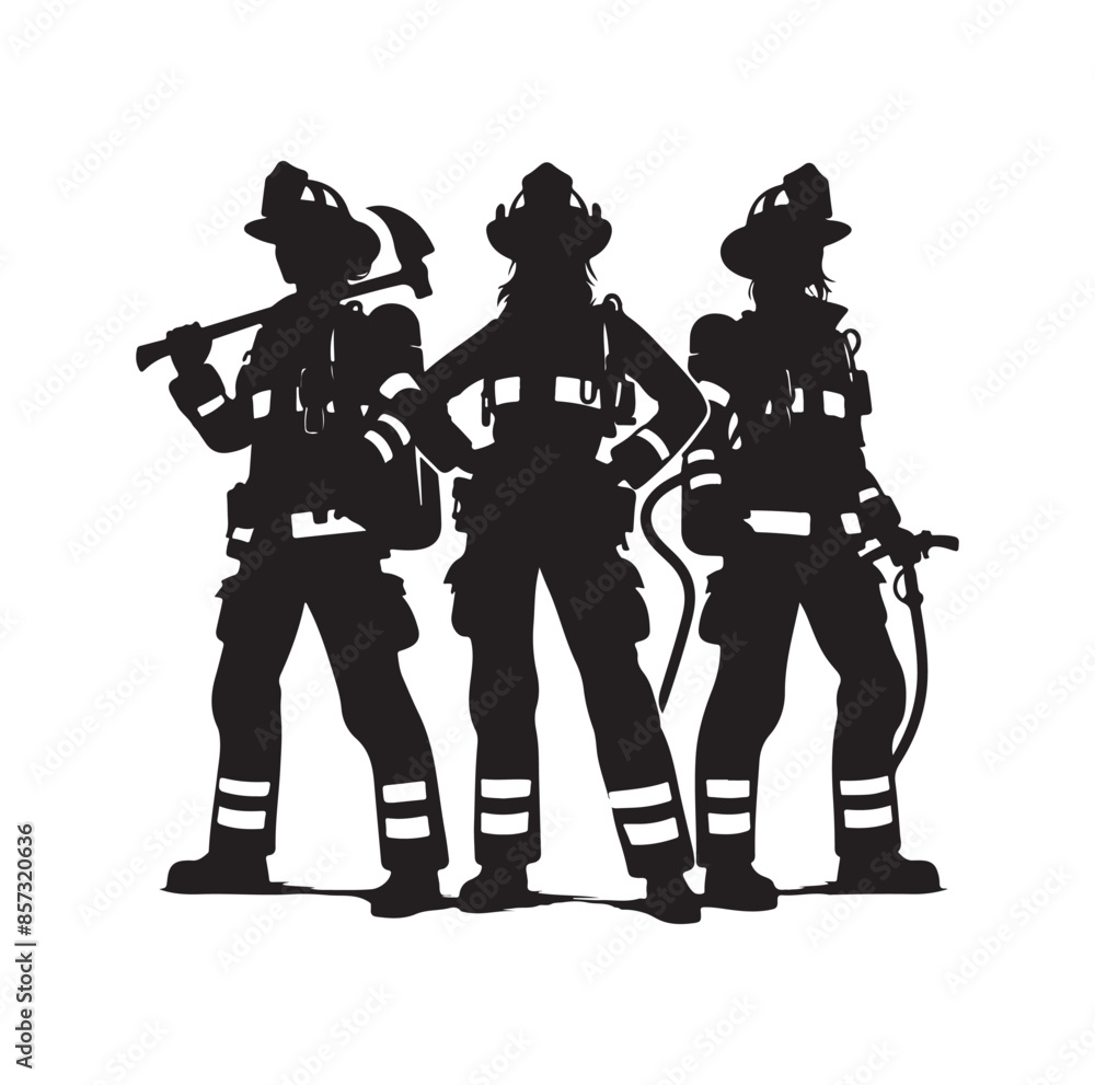 Firefighters pose vector silhouette illustration Firefighters pose vector silhouette illustration