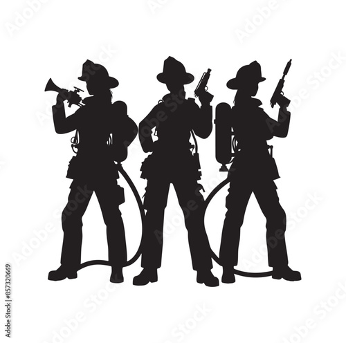 Firefighters pose vector  silhouette  illustration 