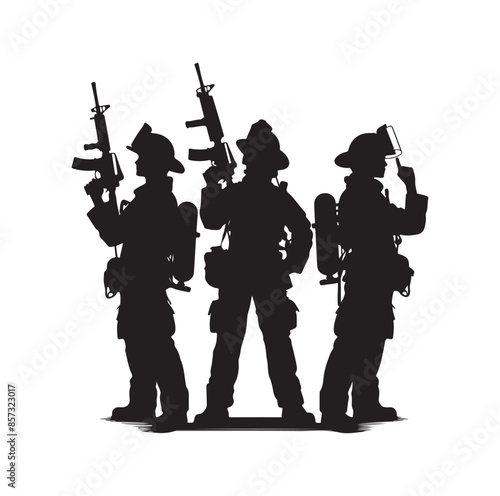 Firefighters pose vector  silhouette  illustration 