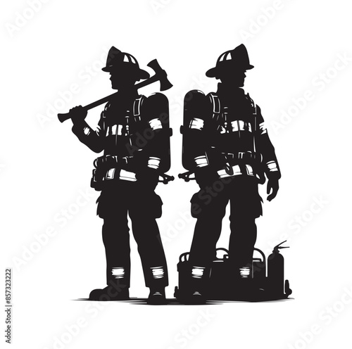 Firefighters pose vector  silhouette  illustration 